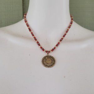 NAPIER Vintage Red Gold Bead Necklace Pendant